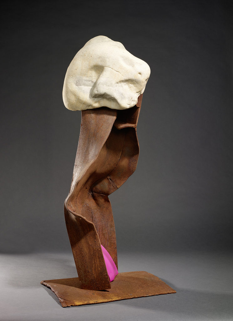 Assemblage XII, 2017 - IPN brut, tôle peinte, galet 79x32x37 cm